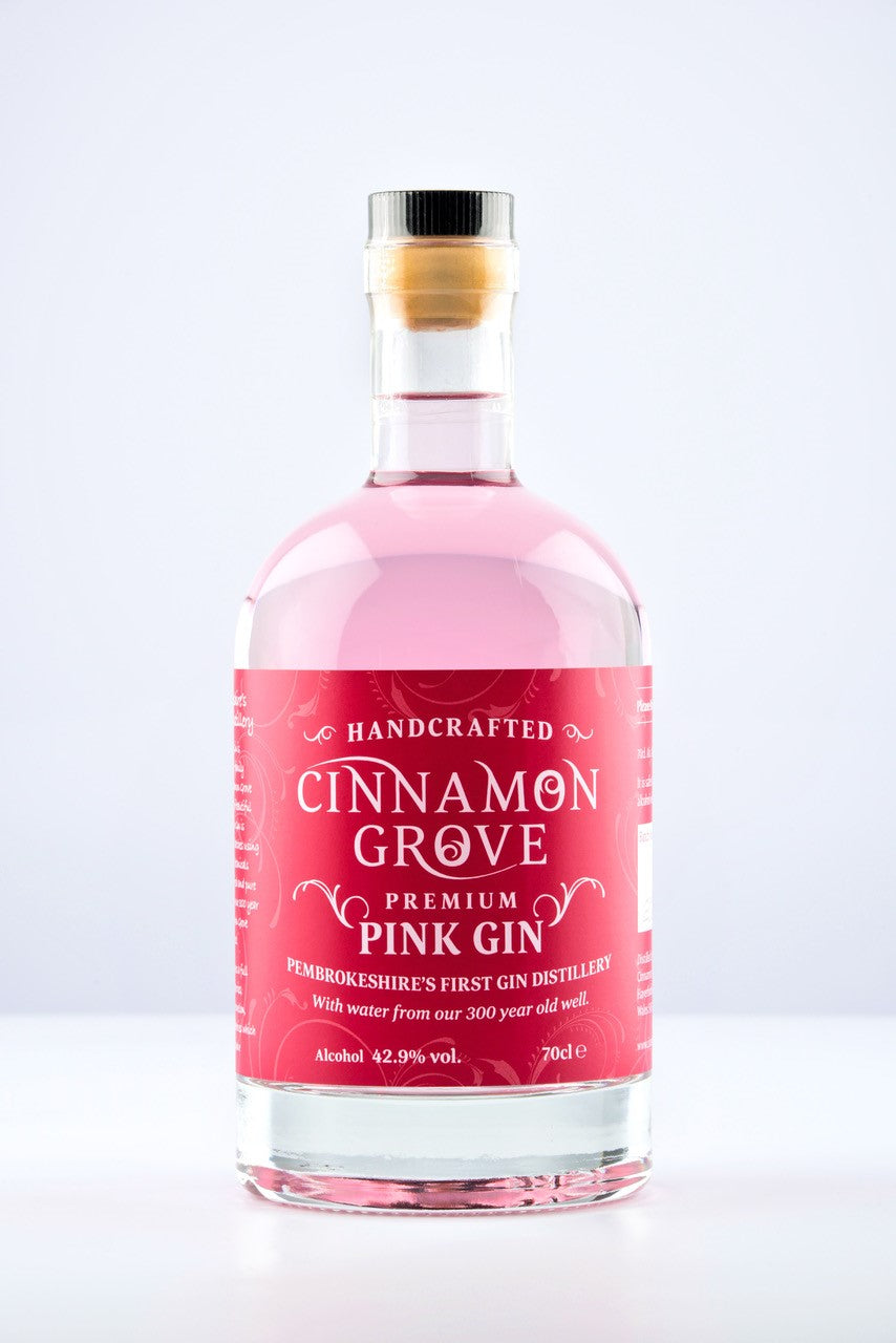 handcrafted in Pembrokeshire cinnamon grove premium pink gin 