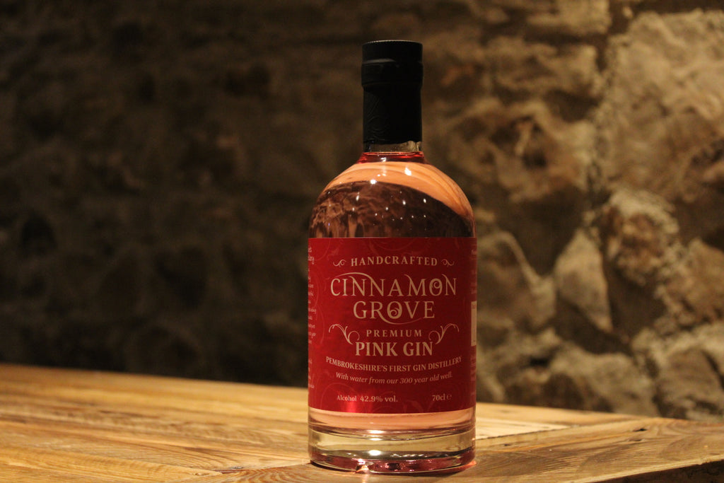 A bottle of our premium, handcrafted Pembrokeshire Pink Gin 