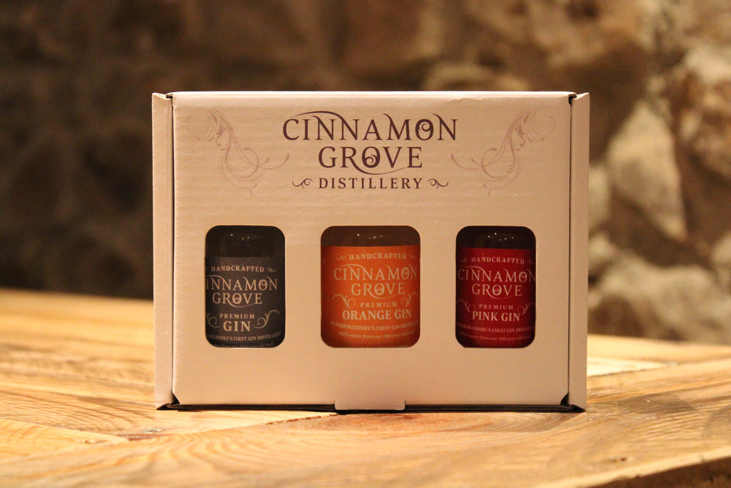 A Trio of 5cl Cinnamon Grove Gin Flavors in a  Gift Box Set 